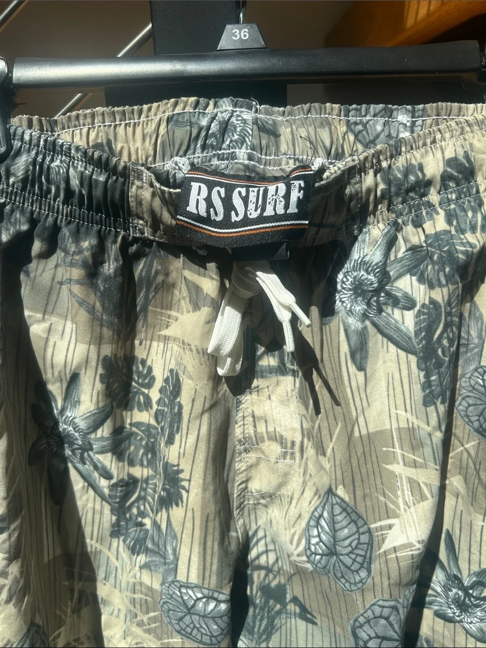 Men's Floral Drawstring Swim Trunks - Beige & Gray